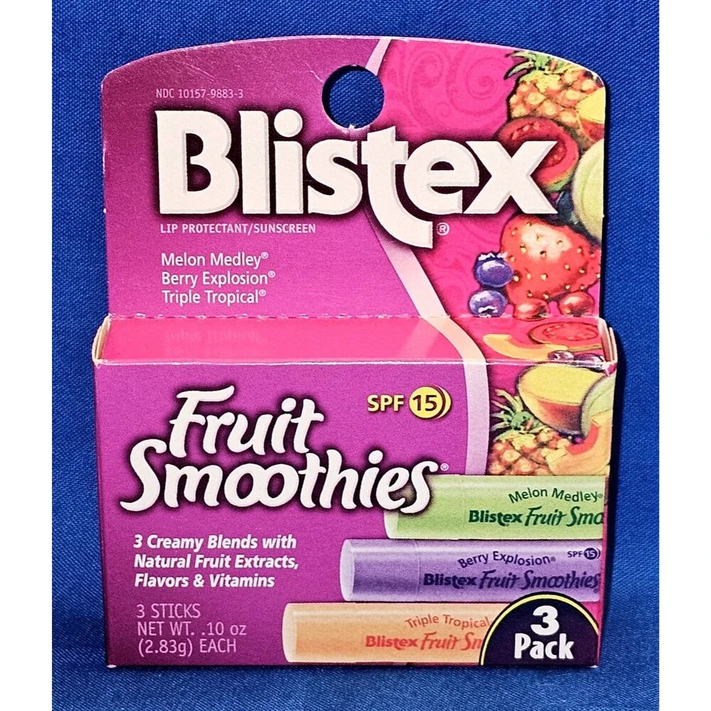 Blistex Lip Balm Treatment Fruit Smoothies Berry Tropical Melon NOS NEW *3 PACK*